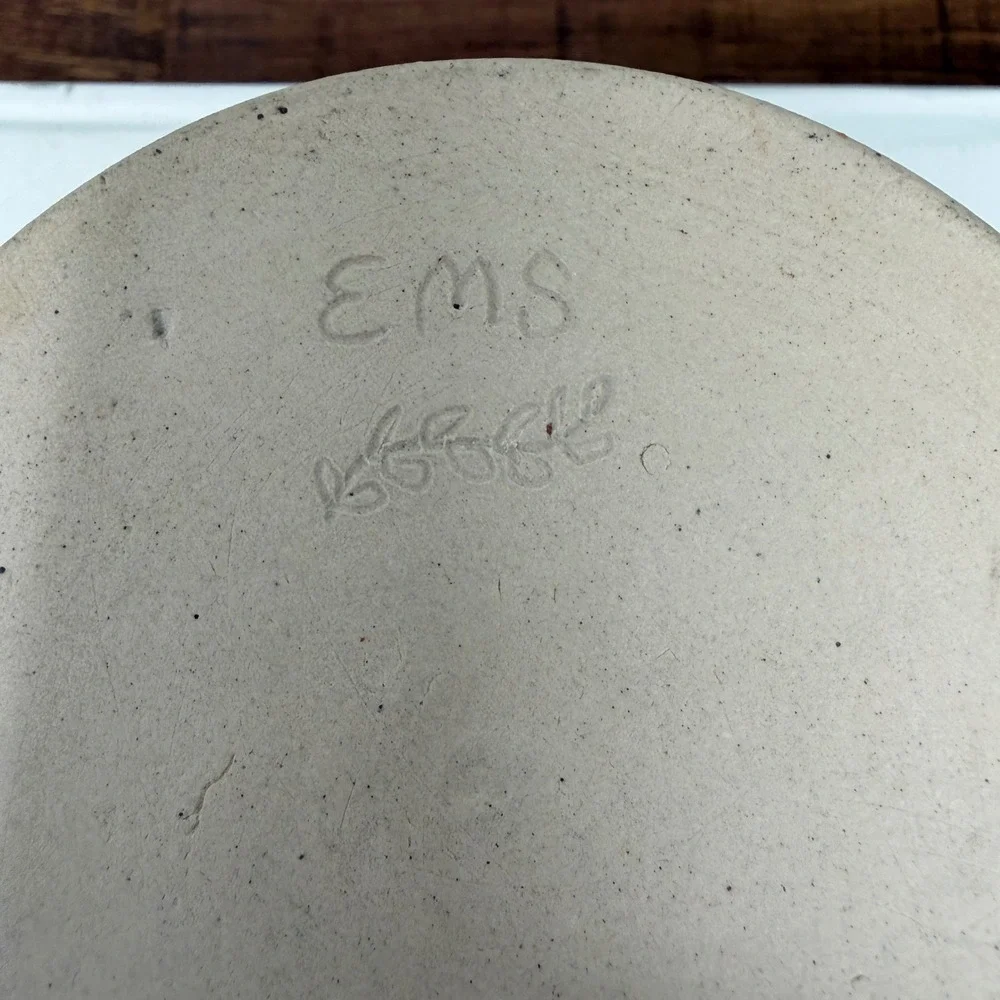 Signed‎ EMS Studio Pottery Poppy Weed Pot Vase Teal Brown Handcrafted 1.25lbs